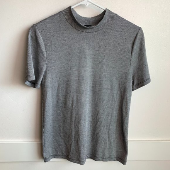 Zara Gray & Black Thin Striped Short Sleeve Shirt - Picture 1 of 8